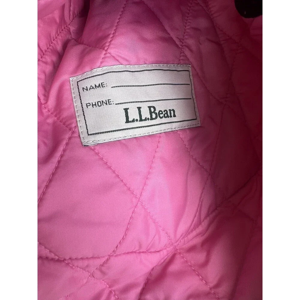 LL Bean Girls XL (18) Quilted Jacket Pink Corduroy Collar Snap Up Thermal